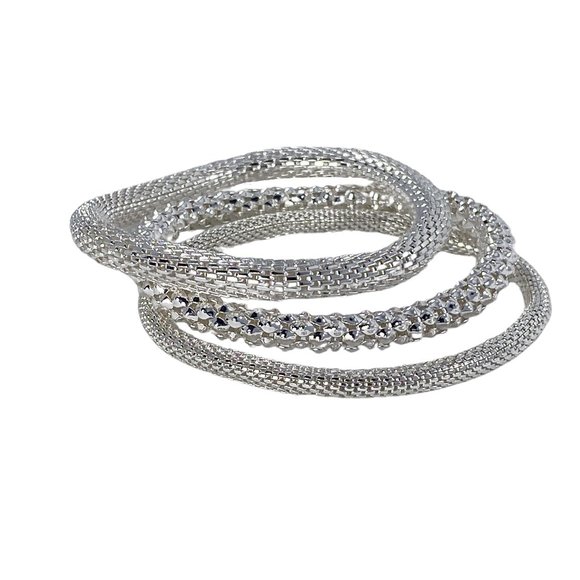 Mesh Chain Stretch Multilayer Bracelets Set of 3 - Picture 2 of 5
